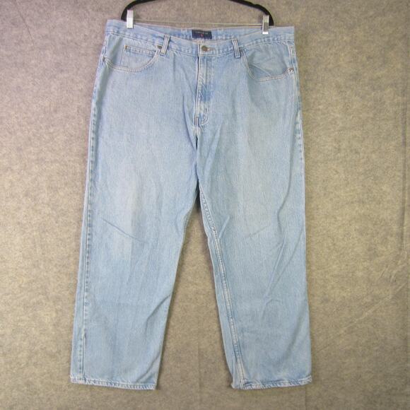 Saddlebred Jeans Mens 42x30 Blue Classic Fit Straight Leg Denim Pants Stain - Picture 1 of 11